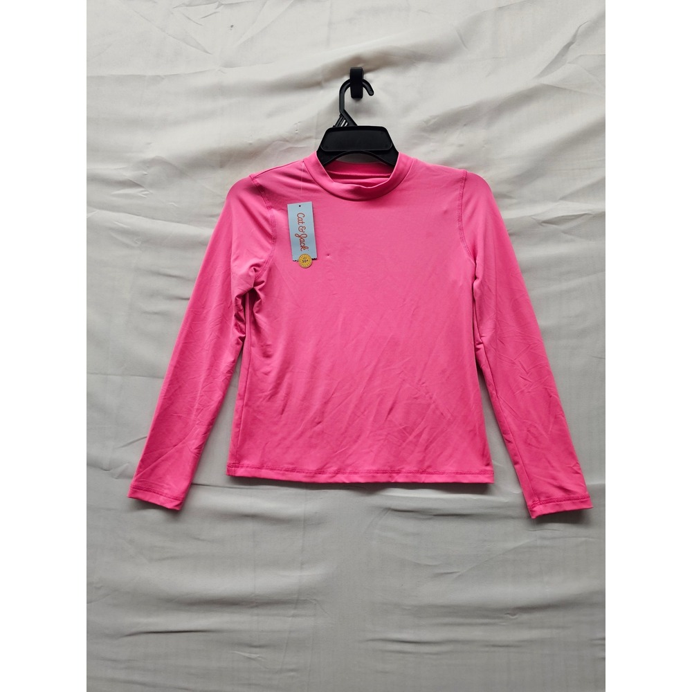 Cat & Jack Girls Long Sleeve Rash Guard Pink Polyester Blend Swimwear Size Large